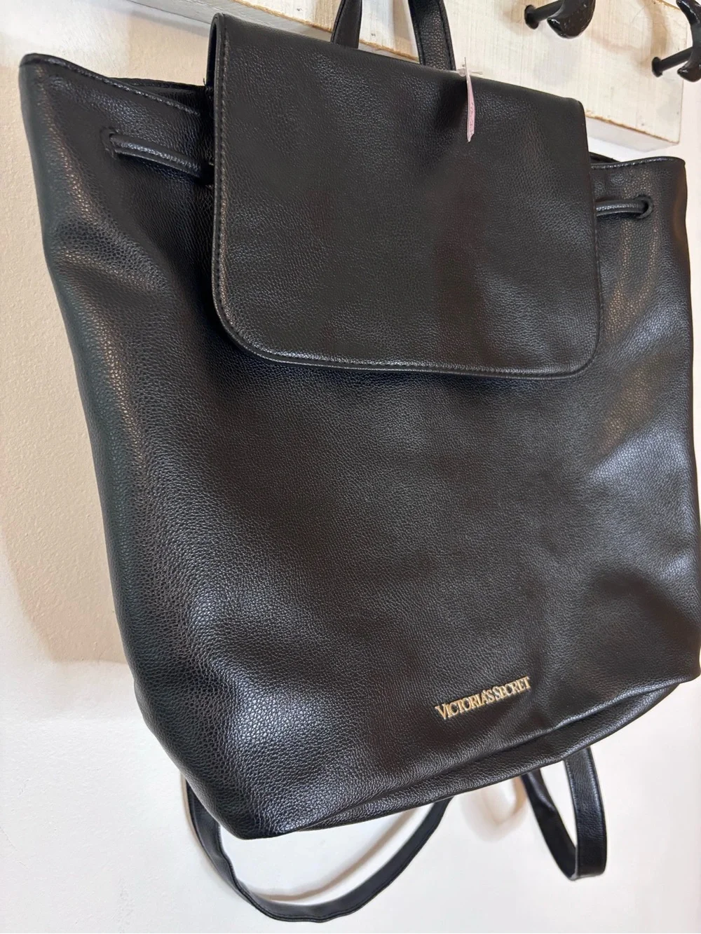 Victoria’s Secret NWT Black Leather Drawstring Backpack